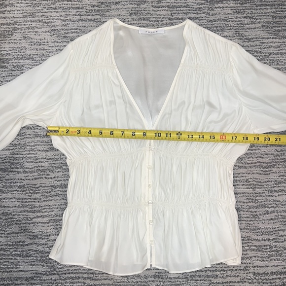 Frame Ruched V-Neck Silk Blouse Off White Large- New - Picture 9 of 14